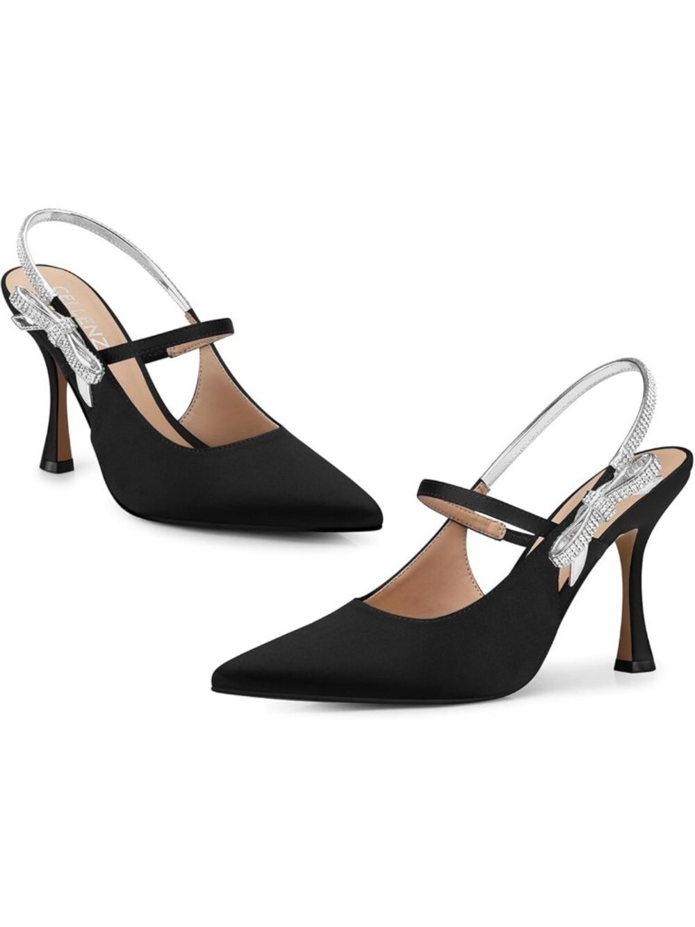 Sparkly Rhinestone Bow Kitten Heel Pumps - 3.8" Ankle Strappy Dress Shoes for - Picture 4 of 5